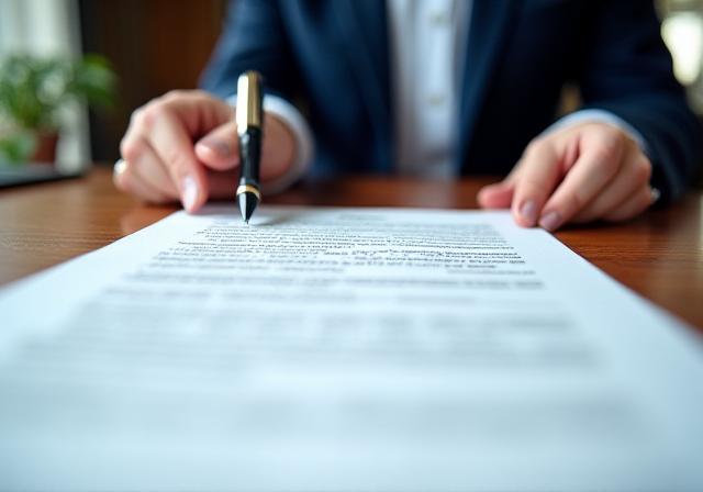 Lawyer reviewing a detailed commercial contract